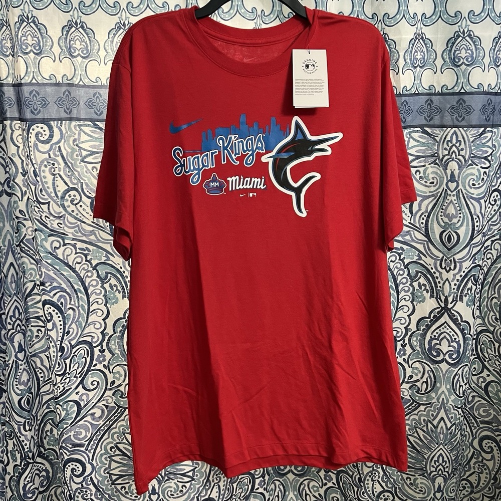 Miami Marlins City Connect Shirt Mens XL Sugar Kings Nike Tee Red Stretch MLB